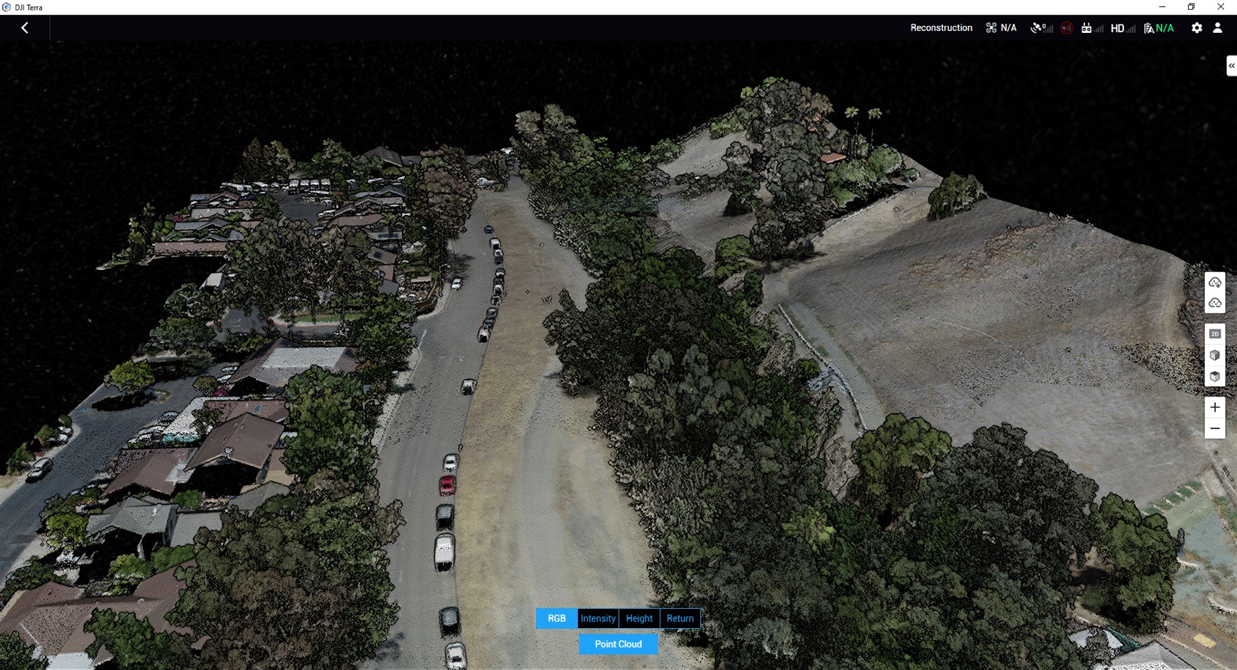 A view of the creek bed as a point cloud in DJI Terra.
